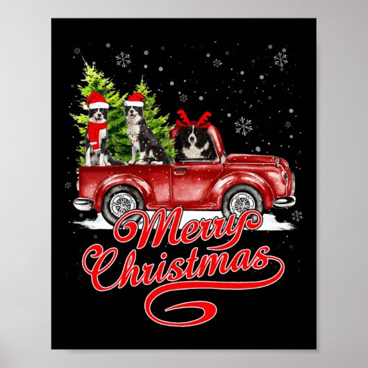 Frohe Weihnachtsborder Collie Dogs Santa Reindeer Poster (Vorne)