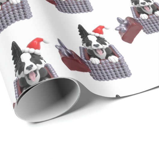 Frohe Weihnachtsborder Collie Geschenkpapier (Rolleneckpunkt)