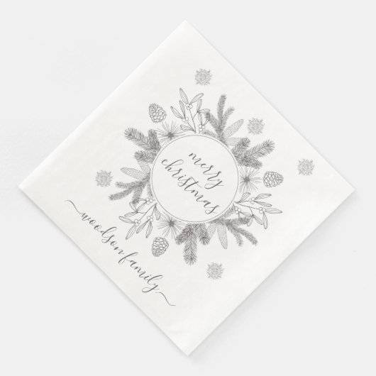 Frohe Weihnachtsboughs Pine Holly Wreath Serviette (Ecke)