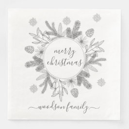 Frohe Weihnachtsboughs Pine Holly Wreath Serviette