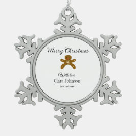 Frohe Weihnachtsbraun-Kekse fügen Namen mit Liebe  Schneeflocken Zinn-Ornament