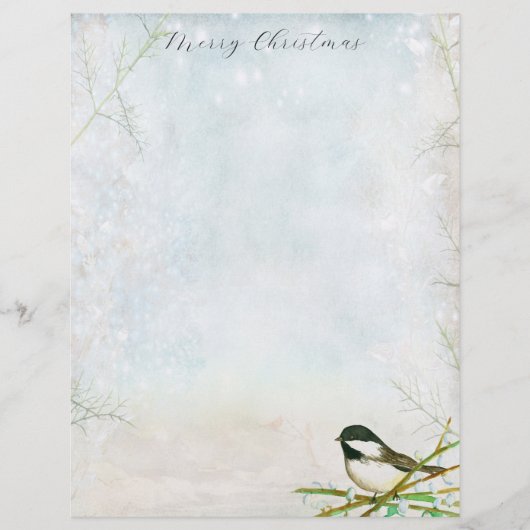 Frohe Weihnachtsbrief Chickadee Bird Botanical Briefbogen (Vorderseite)