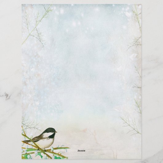 Frohe Weihnachtsbrief Chickadee Bird Botanical Briefbogen (Rückseite)