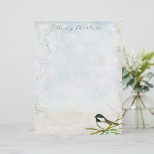 Frohe Weihnachtsbrief Chickadee Bird Botanical Briefbogen (Stehend Vorderseite)