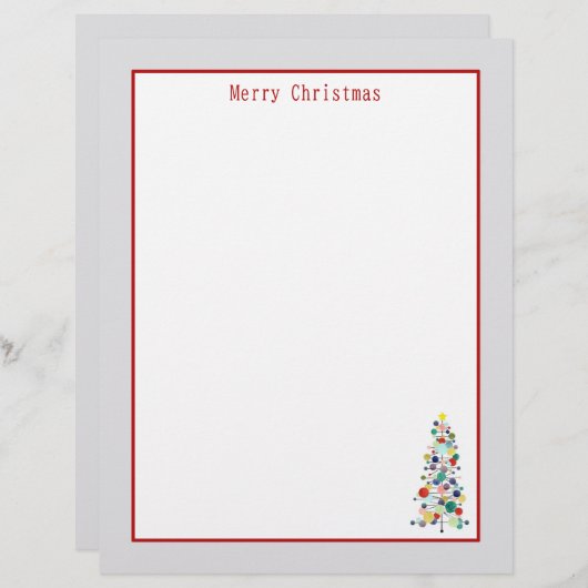 Frohe Weihnachtsbrief Mitte Jahrhundert Baum Ornam Briefbogen (Vorne/Hinten)