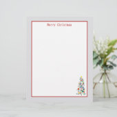 Frohe Weihnachtsbrief Mitte Jahrhundert Baum Ornam Briefbogen (Stehend Vorderseite)