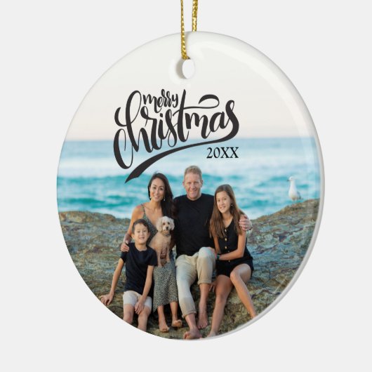 Frohe Weihnachtsbriefe Custom Text Foto Keramik Ornament (Links)