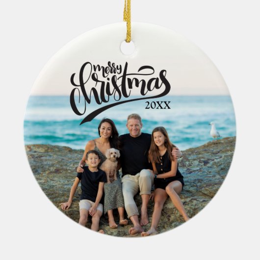 Frohe Weihnachtsbriefe Custom Text Foto Keramik Ornament (Hinten)