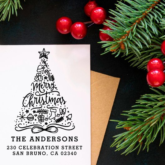 Frohe Weihnachtsbriefe Name & Rücksendeadresse Gummistempel