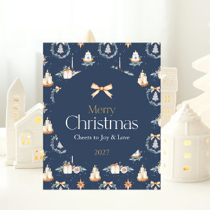 Frohe Weihnachtsbrille mit Watercolor Gold Bow Poster