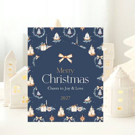 Frohe Weihnachtsbrille mit Watercolor Gold Bow Poster