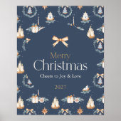 Frohe Weihnachtsbrille mit Watercolor Gold Bow Poster (Vorne)