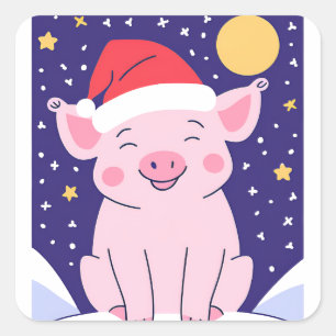 Frohe Weihnachtsbrille mit Weihnachtsmannmütze Quadratischer Aufkleber