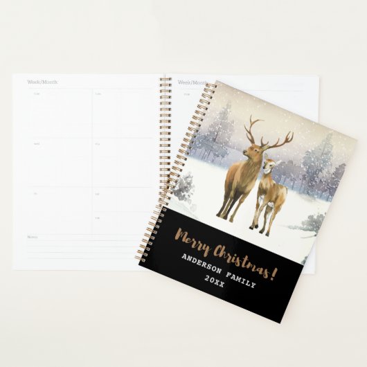 Frohe Weihnachtsbuck und Doe Deer Winter Szene Planer (Anzeige)