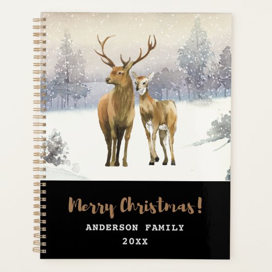 Frohe Weihnachtsbuck und Doe Deer Winter Szene Planer (Vorderseite)