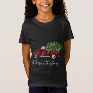 Frohe Weihnachtsbüffalo Karierter Truckbaum T-Shirt