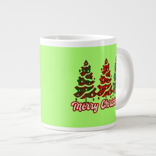 Frohe Weihnachtsbüffel Karierte Bäume-42019 Jumbo-Tasse (Vorderseite Rechts)