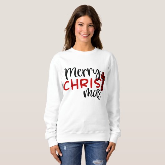 Frohe Weihnachtsbüffel Karierte Religiöse Christli Sweatshirt (Vorne ganz)