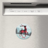 Frohe Weihnachtsbüffel Karierte Rentiere und Bäume Magnet (In Situ (Geschirrspüler))