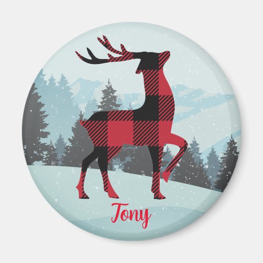 Frohe Weihnachtsbüffel Karierte Rentiere und Bäume Magnet (Vorne)