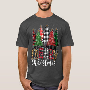 Frohe Weihnachtsbüffel Karierte Weihnachtsbaumen L T-Shirt