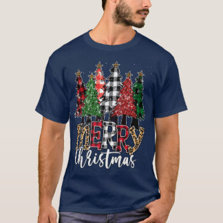 Frohe Weihnachtsbüffel Karierte Weihnachtsbaumen L T-Shirt