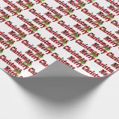 Frohe Weihnachtsbüffel karierter Text Geschenkpapier (Ecke)