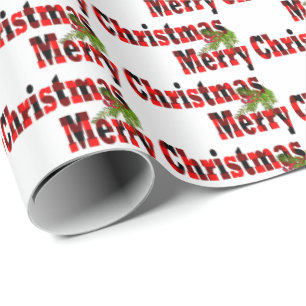 Frohe Weihnachtsbüffel karierter Text Geschenkpapier