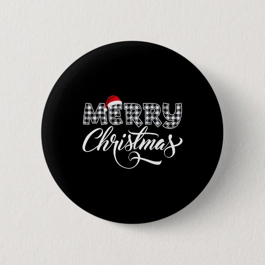Frohe Weihnachtsbüffel Schwarz und Weiß Kariert fü Button (Vorderseite)