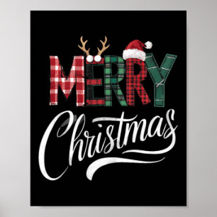 Frohe Weihnachtsbüffel Schwarz und Weiß Kariert fü Poster