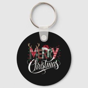 Frohe Weihnachtsbüffel Schwarz und Weiß Kariert fü Schlüsselanhänger