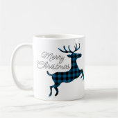 Frohe Weihnachtsbühne auf Blue Black Buffalo Karo Kaffeetasse (Links)