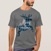 Frohe Weihnachtsbühne auf Blue Black Buffalo Karo T-Shirt (Vorderseite)