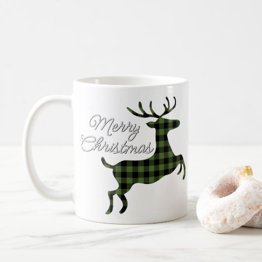 Frohe Weihnachtsbühne auf grünem Black Buffalo Kar Kaffeetasse (Mit Donut)