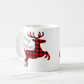 Frohe Weihnachtsbühne auf Red Black Buffalo Karo Kaffeetasse (Vorderseite Links)