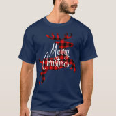 Frohe Weihnachtsbühne auf Red Black Buffalo Karo T-Shirt (Vorderseite)