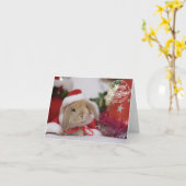 Frohe Weihnachtsbunny in Weihnachtsmannmütze Karte (Gelbe Blume)