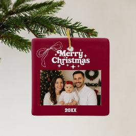 Frohe Weihnachtsburgund Foto Bogen handgezeichnet Keramikornament