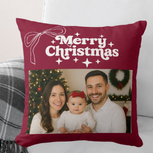 Frohe Weihnachtsburgund Foto Bogen handgezeichnet Kissen