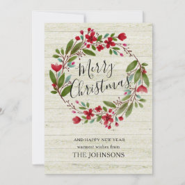 Frohe Weihnachtsburgund Winter rustikal floral Feiertagskarte