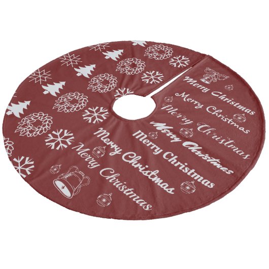 Frohe Weihnachtscollage Dunkelrot Silver Gray Fleece Weihnachtsbaumdecke (Schrägansicht)