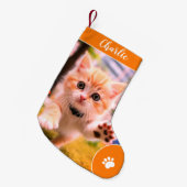 Frohe Weihnachtscreme Custom Pet Name, Foto Orange Kleiner Weihnachtsstrumpf (Vorderansicht (hängend))
