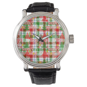 Frohe Weihnachtsdekoration Kariert Tartan Armbanduhr