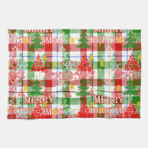Frohe Weihnachtsdekoration Kariert Tartan Geschirrtuch
