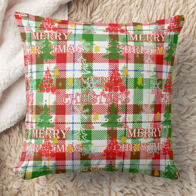 Frohe Weihnachtsdekoration Kariert Tartan Kissen (Von Creator hochgeladen)