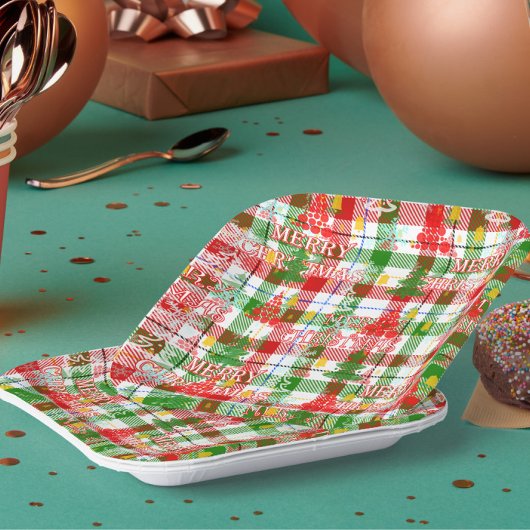 Frohe Weihnachtsdekoration Kariert Tartan Pappteller