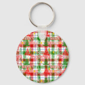 Frohe Weihnachtsdekoration Kariert Tartan Schlüsselanhänger (Rückseite)