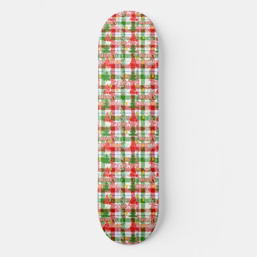 Frohe Weihnachtsdekoration Kariert Tartan Skateboard (Vorderseite)