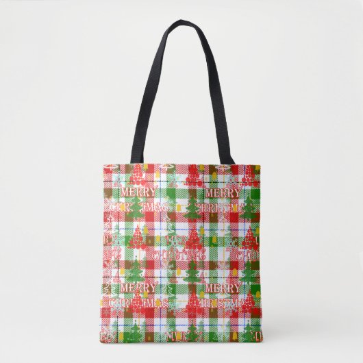 Frohe Weihnachtsdekoration Kariert Tartan Tasche (Vorderseite)