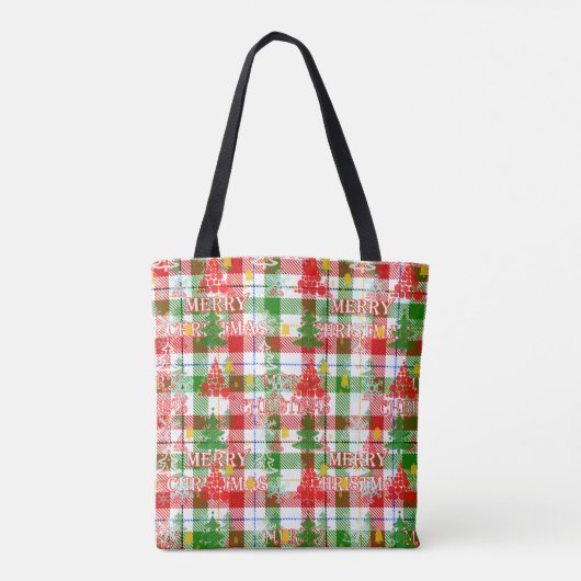 Frohe Weihnachtsdekoration Kariert Tartan Tasche (Rückseite)